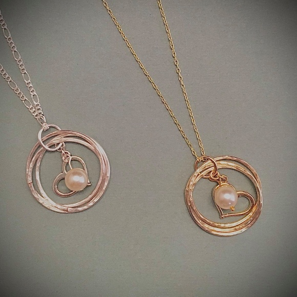 Triple Hoop Pearl Necklace with a Heart Charm - Picture 1 of 1